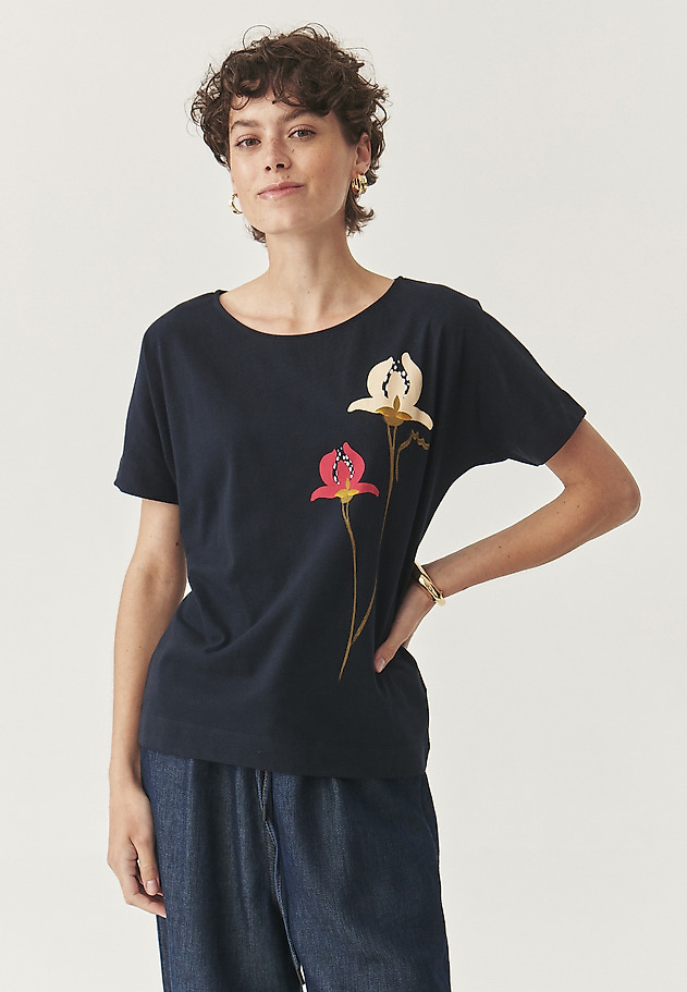 BAWEŁNIANY T-SHIRT Z NADRUKIEM - LALI BAWEŁNIANY T-SHIRT Z NADRUKIEM - LALI GRANATOWY 1