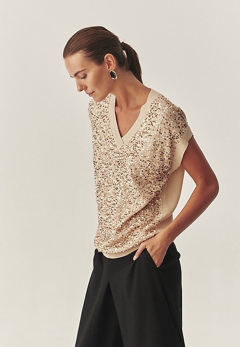 STYLISH JUMPER WITH SEQUIN DETAILS - ICOMA STYLISH JUMPER WITH SEQUIN DETAILS - ICOMA
