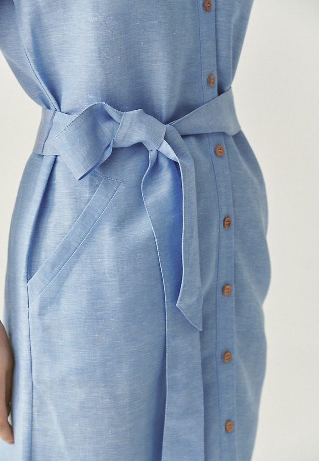 SHIRT MIDI DRESS WITH LINEN - ZEWI SHIRT MIDI DRESS WITH LINEN - ZEWI NIEBIESKI 4