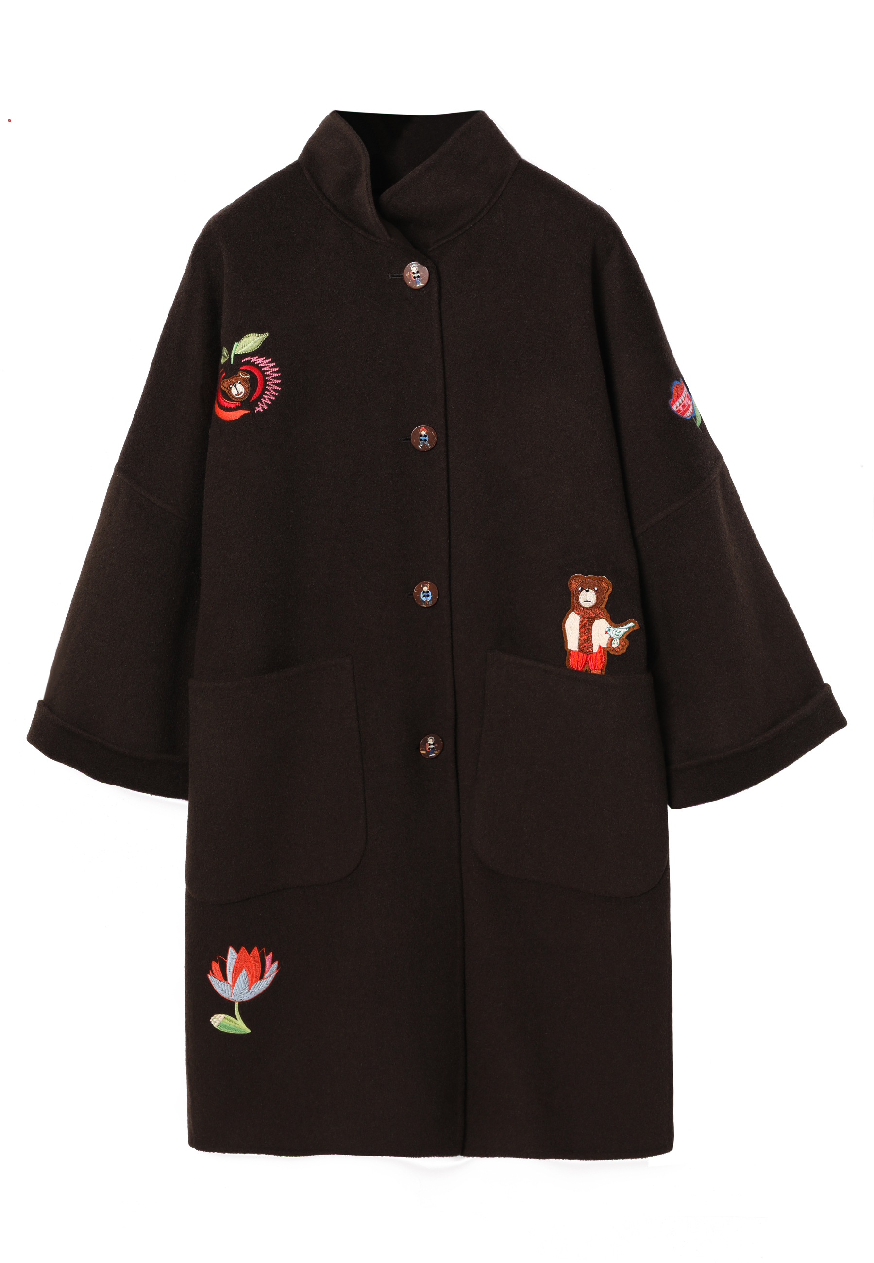 HAFTOWANY PŁASZCZ Z WEŁNĄ - MORIVIKA BRĄZOWY 2