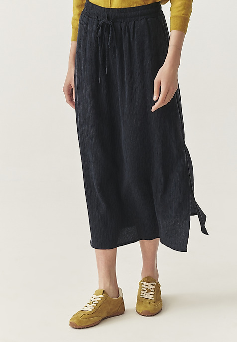 LIGHT MIDI SKIRT IN CRINKLED FABRIC - TABITONI NAVY BLUE 2