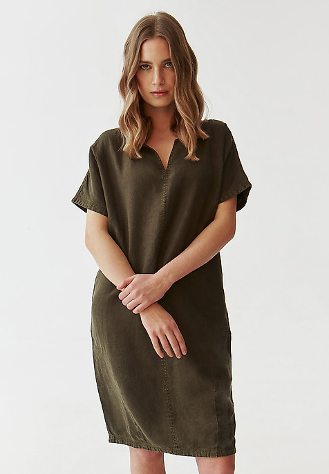 LADIES’ LINEN DRESS IN A BARREL SHAPE - OWERITA 1 KHAKI 2