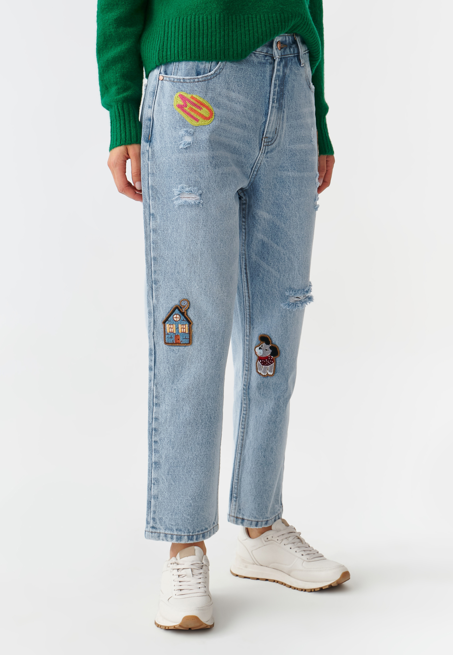 SPODNIE DAMSKIE DENIMOWE Z NASZYWKAMI I HAFTAMI MISKO