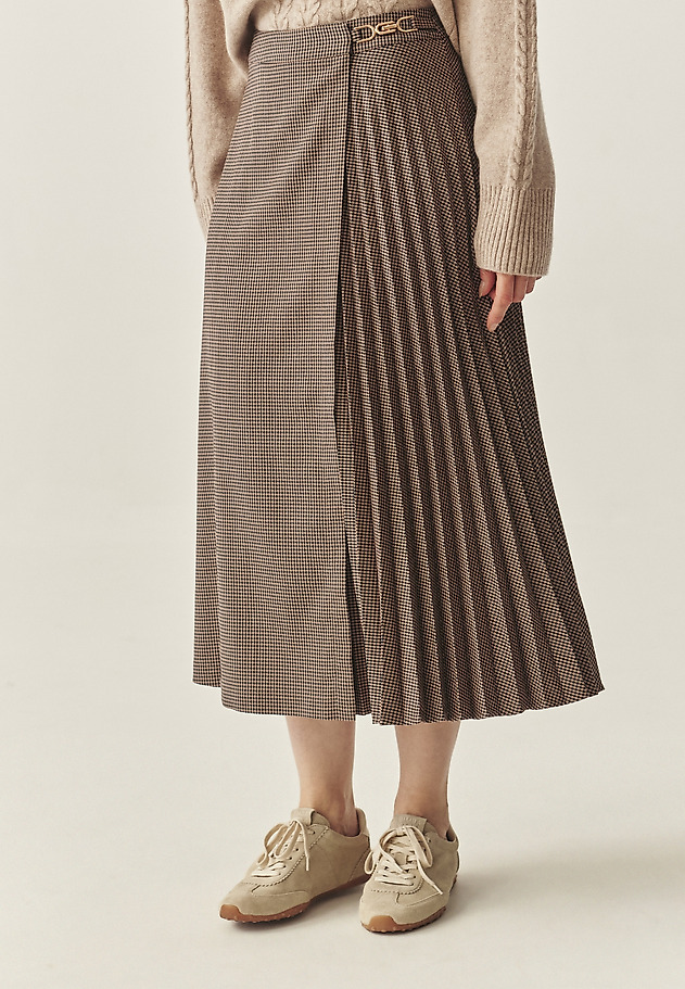 PLEATED HOUNDSTOOTH SKIRT - PLISONA 1 PLEATED HOUNDSTOOTH SKIRT - PLISONA 1 BEIGE 2