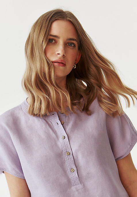LADIES’ LINEN BLOUSE WITH COCONUT BUTTONS - SARAKIMO PURPLE 2
