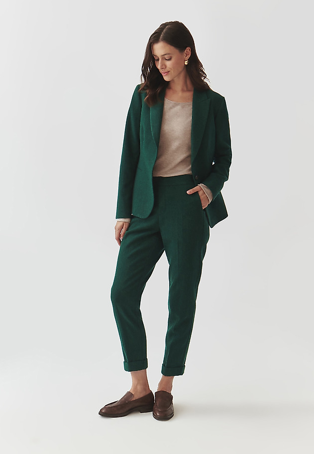 LADIES' HERRINGBONE FABRIC TROUSERS WITH CUFF — LILO 2 LADIES' HERRINGBONE FABRIC TROUSERS WITH CUFF — LILO 2 ZIELONY 1