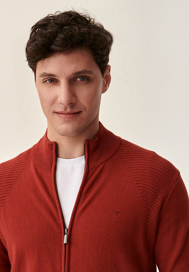 MEN'S ZIPPERED SWEATER - SWET MEN'S ZIPPERED SWEATER - SWET RED 4