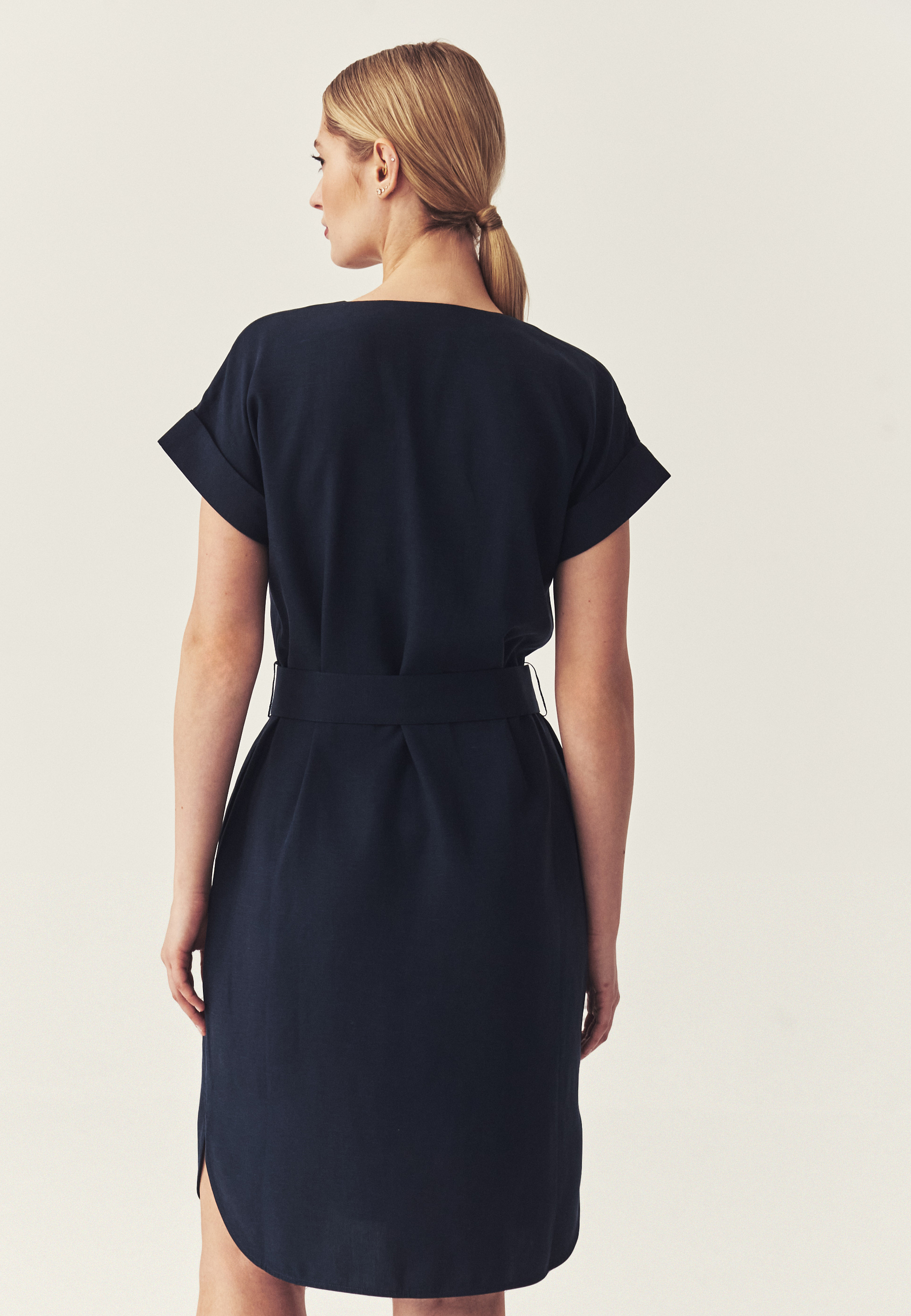 SHORT DRESS WITH LINEN - LORIALA NAVY BLUE 2