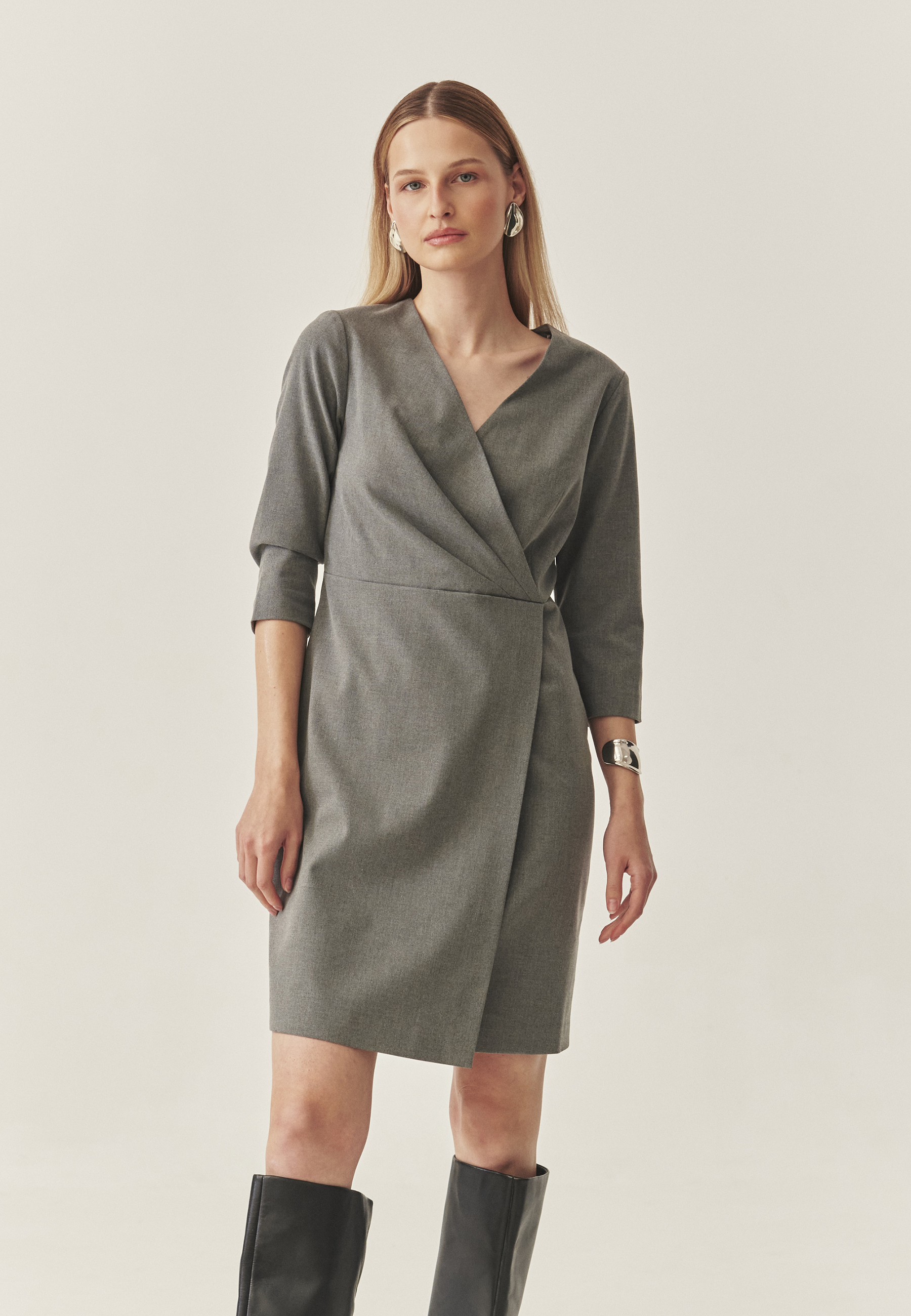 ROCHIE DE DAMĂ, DIN ȚESĂTURĂ CU CROIALĂ TIP CREION - BOTA GRI 2