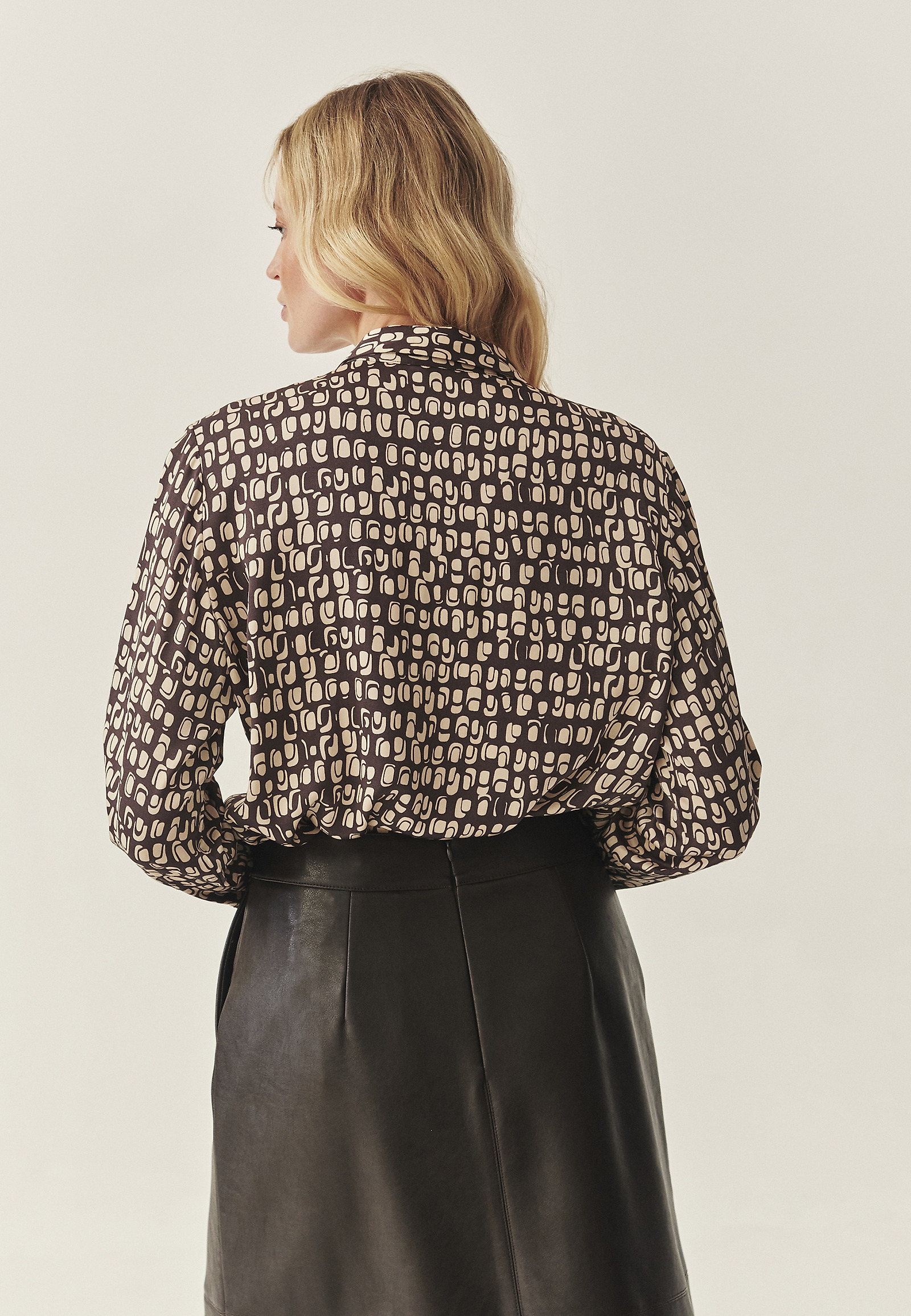 SATIN SHIRT WITH PROPRIETARY DESIGN - NIKA SATIN SHIRT WITH PROPRIETARY DESIGN - NIKA BROWN 117410