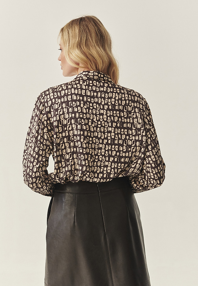 SATIN SHIRT WITH PROPRIETARY DESIGN - NIKA SATIN SHIRT WITH PROPRIETARY DESIGN - NIKA BROWN 2