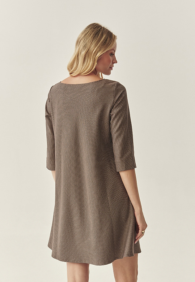 TRAPEZE DRESS IN HOUNDDTOOTH - GRACY TRAPEZE DRESS IN HOUNDDTOOTH - GRACY BEIGE 3