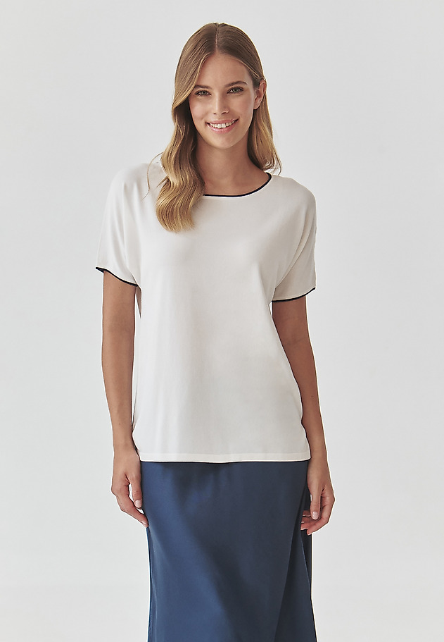 KIMONO BLUZA S KONTRASTNIMI TRAKOVI - ESTETINA KIMONO BLUZA S KONTRASTNIMI TRAKOVI - ESTETINA ECRU 1