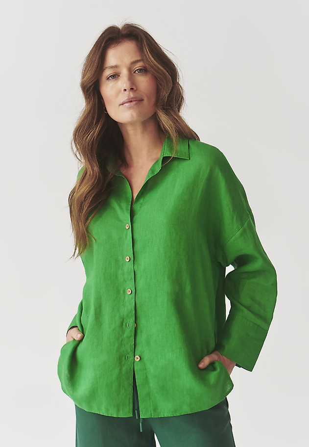 LADIES’ LINEN SHIRT WITH COCONUT BUTTONS - MANDRAGIA 3 LADIES’ LINEN SHIRT WITH COCONUT BUTTONS - MANDRAGIA 3 ZIELONY 3