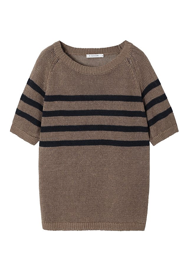 LADIES' LINEN CROSS-STRIPED JUMPER — ELEA LADIES' LINEN CROSS-STRIPED JUMPER — ELEA BRĄZOWY 5