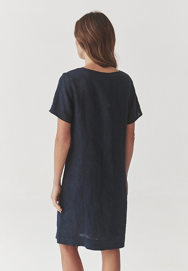 LADIES’ LINEN DRESS WITH DECORATIVE PLEAT - MELIANA LADIES’ LINEN DRESS WITH DECORATIVE PLEAT - MELIANA GRANATOWY 4
