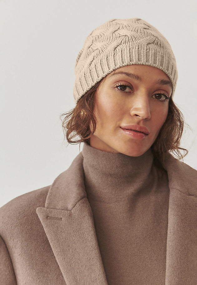 KNITTED LADIES' CAP IN WOOL AND CASHMERE - FINKA KNITTED LADIES' CAP IN WOOL AND CASHMERE - FINKA BEIGE 1