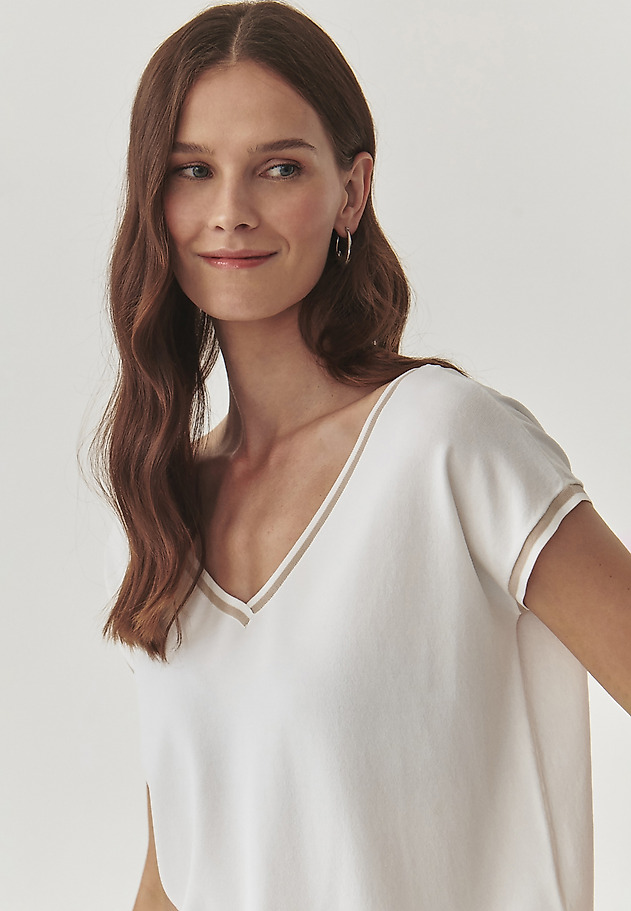 LADIES’ BLOUSE WITH A CONTRASTING RIBBING - SORA LADIES’ BLOUSE WITH A CONTRASTING RIBBING - SORA ECRU 1