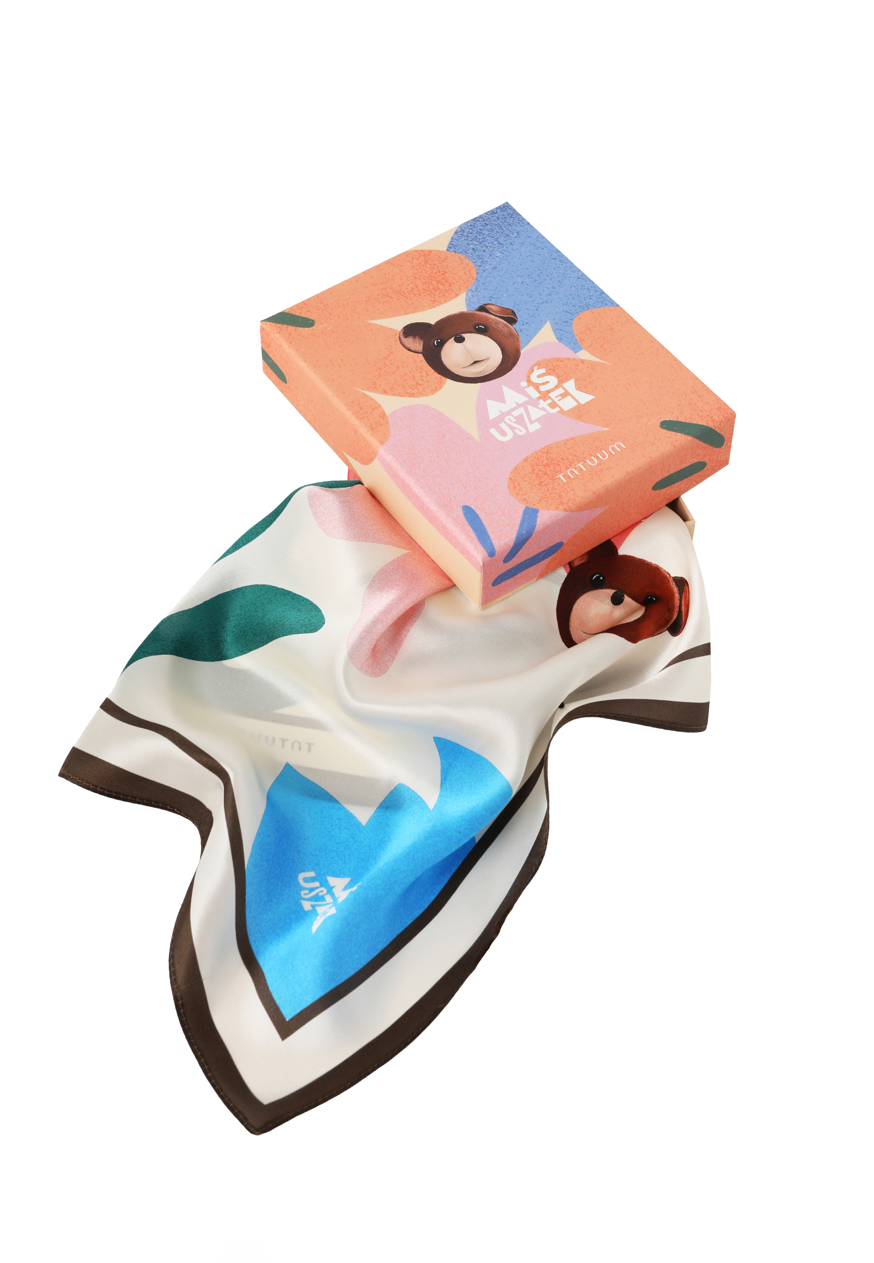 JEDWABNA CHUSTA Z MOTYWEM MISIA USZATKA - NYRA MULTIKOLOR 2