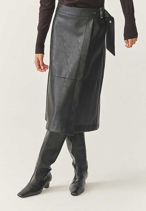 IMITATION LEATHER MIDI SKIRT - SKINO 1 BLACK 2
