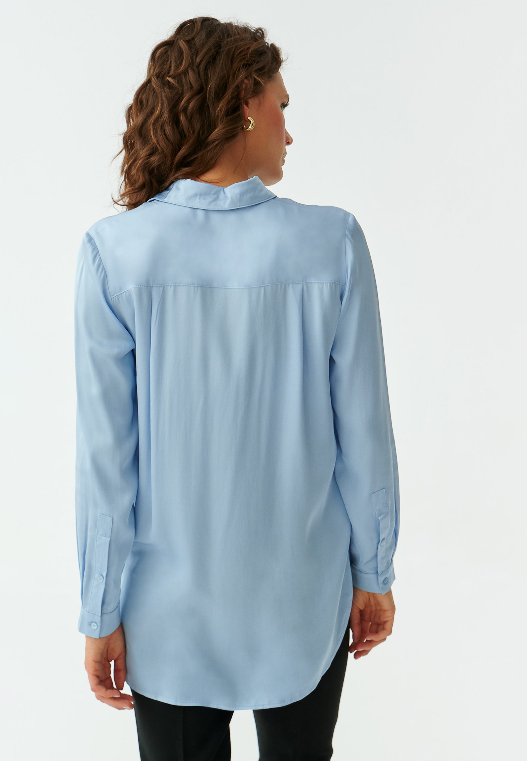 CĂMAȘĂ DE DAMĂ LUNG DIN SATIN DE VISCOZĂ TREALIA ALBASTRU 2