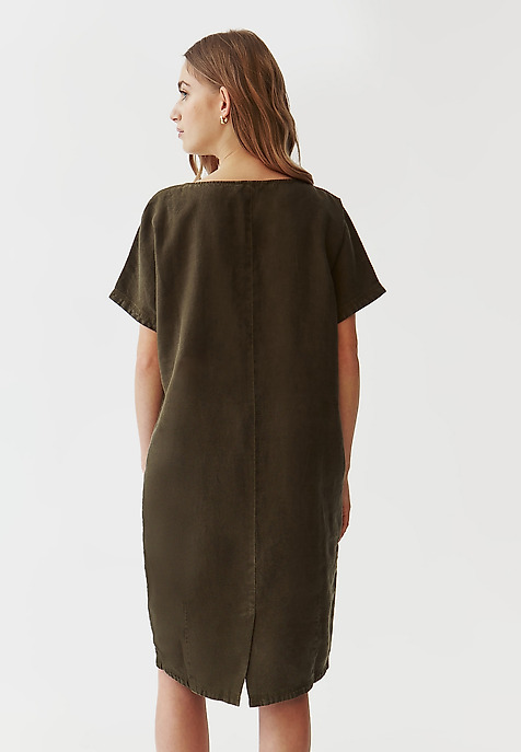LADIES’ LINEN DRESS IN A BARREL SHAPE - OWERITA 1 KHAKI 2