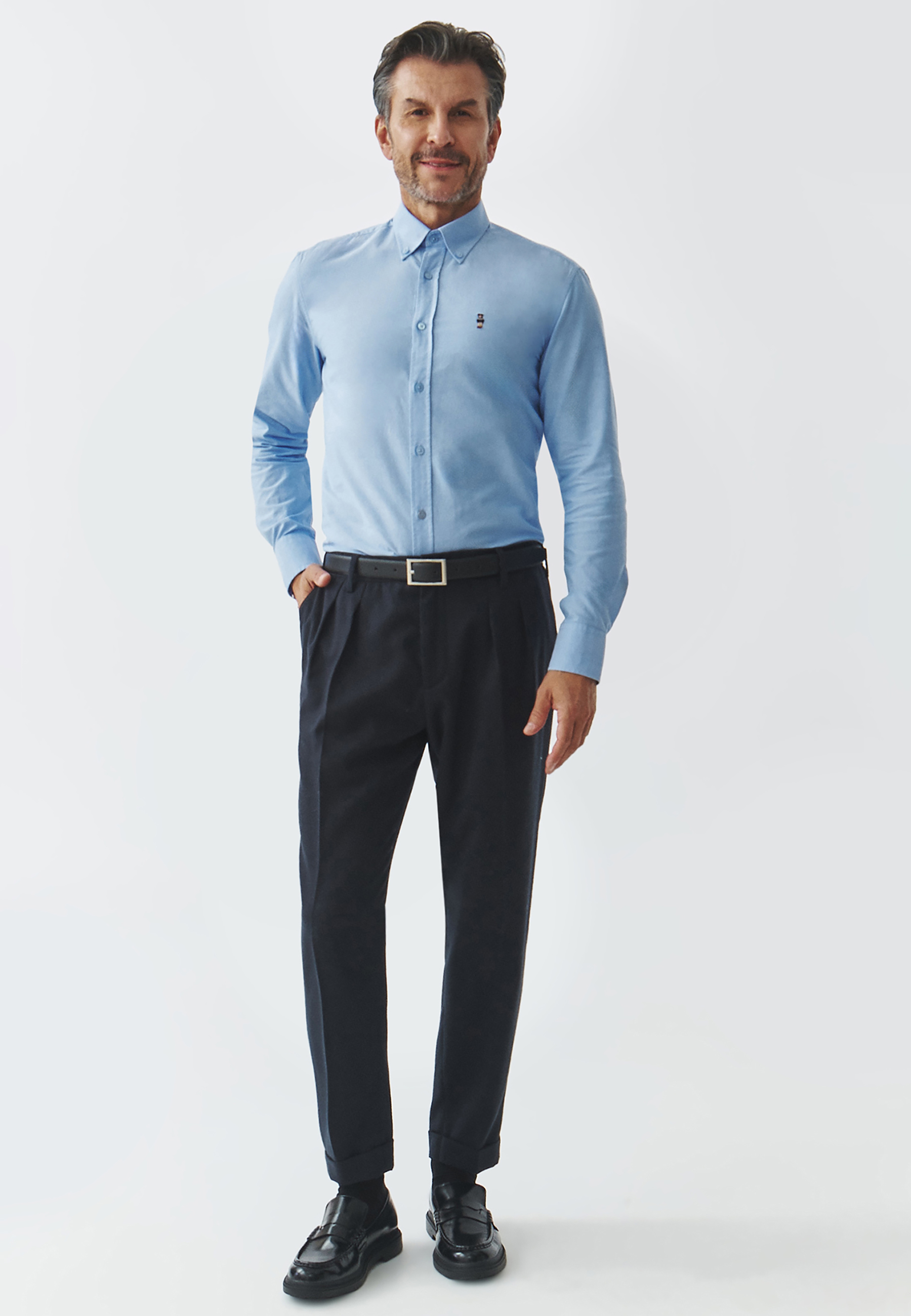 MEN'S COTTON SHIRT WITH A FITTED CUT - MARCO 3 SLIM BLUE 2