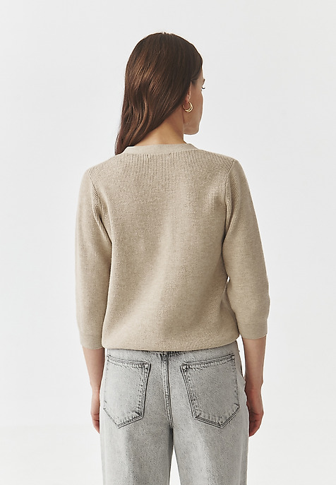 RIBBED YARN CARDIGAN — LUMI BEIGE 2