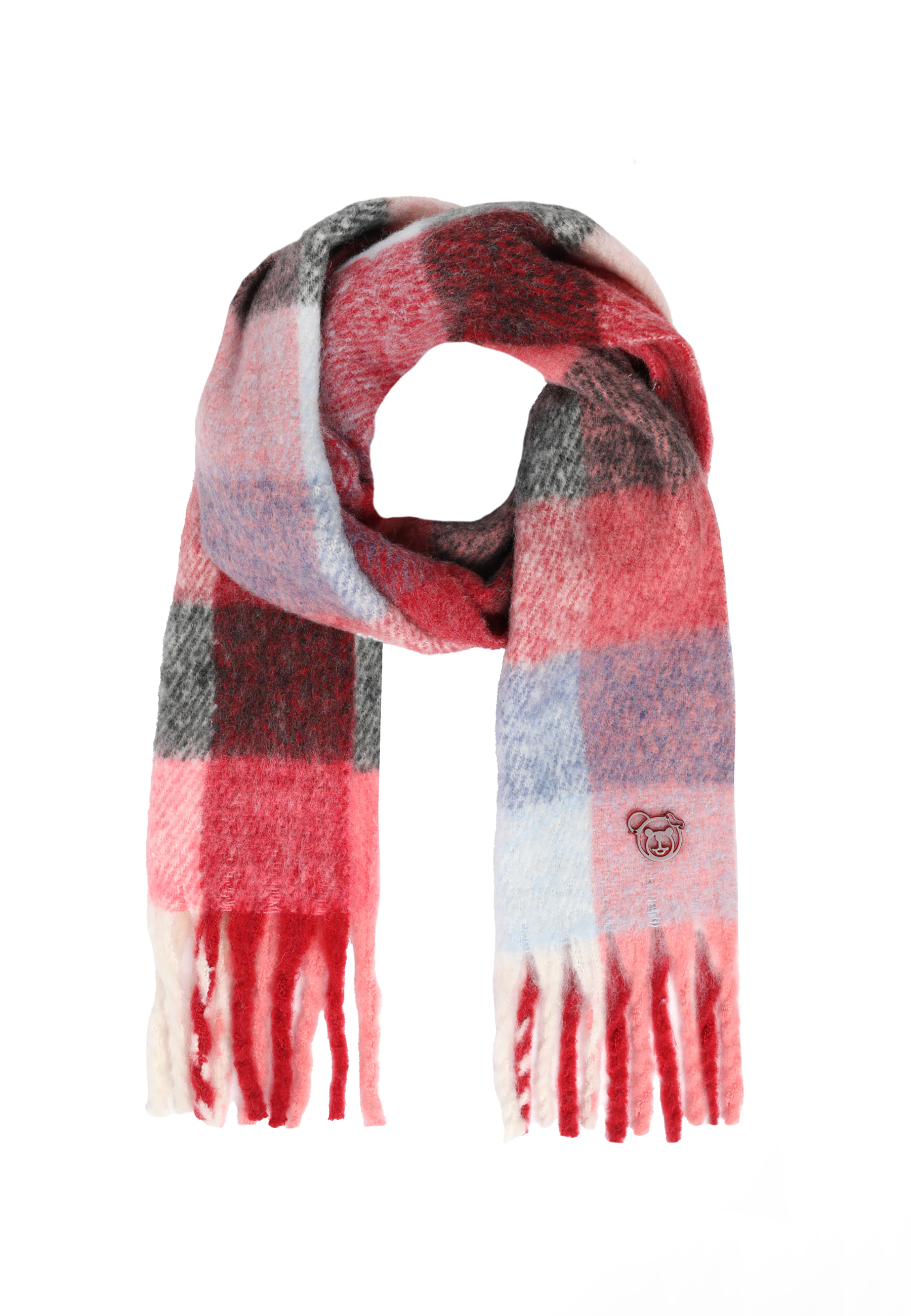 SZALIK DAMSKI W OBSZERNĄ KRATĘ Z PRZYPINKĄ Z PODOBIZNĄ MISIA USZATKA — PIRA MULTIKOLOR 2