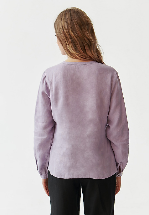LADIES’ LINEN SHIRT WITH ROLLED-UP SLEEVES - JUSTYNA PURPLE 2