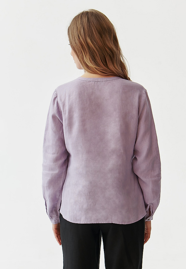 LADIES’ LINEN SHIRT WITH ROLLED-UP SLEEVES - JUSTYNA LADIES’ LINEN SHIRT WITH ROLLED-UP SLEEVES - JUSTYNA FIOLETOWY 3