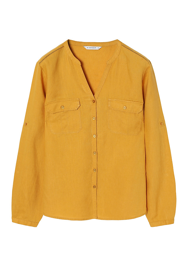 LADIES’ LINEN SHIRT WITH ROLLED-UP SLEEVES - JUSTYNA LADIES’ LINEN SHIRT WITH ROLLED-UP SLEEVES - JUSTYNA ŻÓŁTY 5