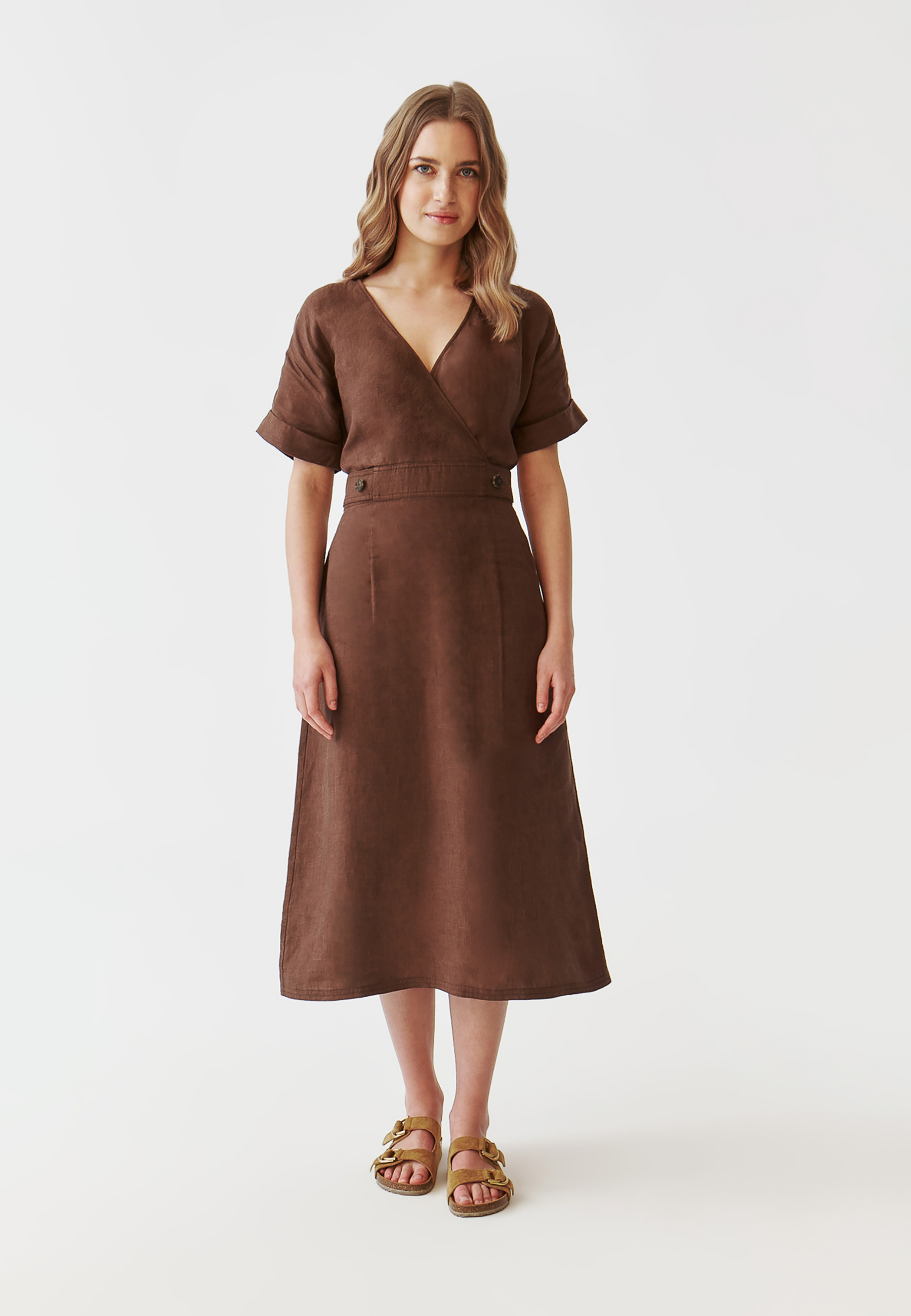 LNIANA MIDI SUKIENKA Z KRÓTKIM RĘKAWEM - ZERKINA