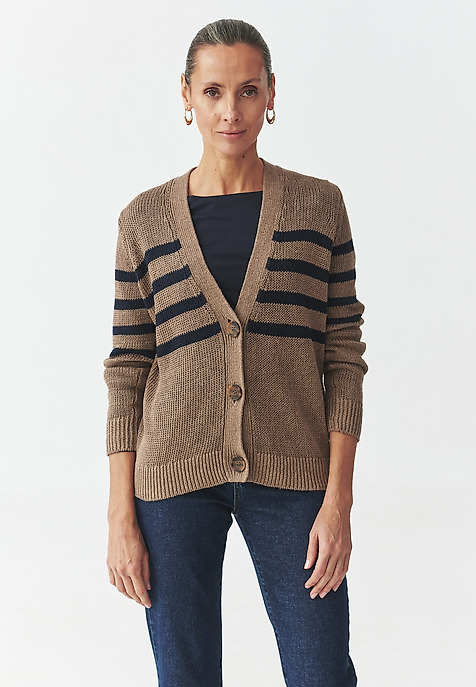 LADIES' CROSS-STRIPED LINEN CARDIGAN — ISABEL MULTICOLOR 2