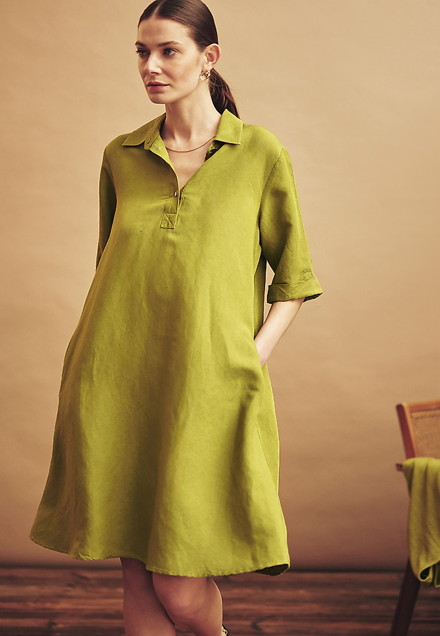 SHIRT DRESS WITH LINEN - ZELI color GREEN SHIRT DRESS WITH LINEN - ZELI color GREEN