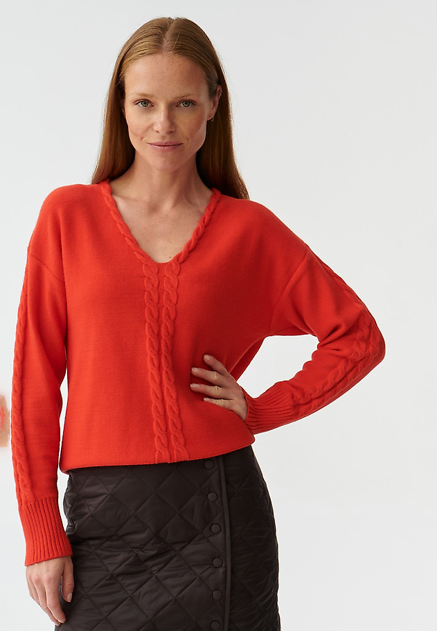 LADIES’ SWEATER WITH V-SHAPE NECKLINE POLI LADIES’ SWEATER WITH V-SHAPE NECKLINE POLI POMARAŃCZOWY 1