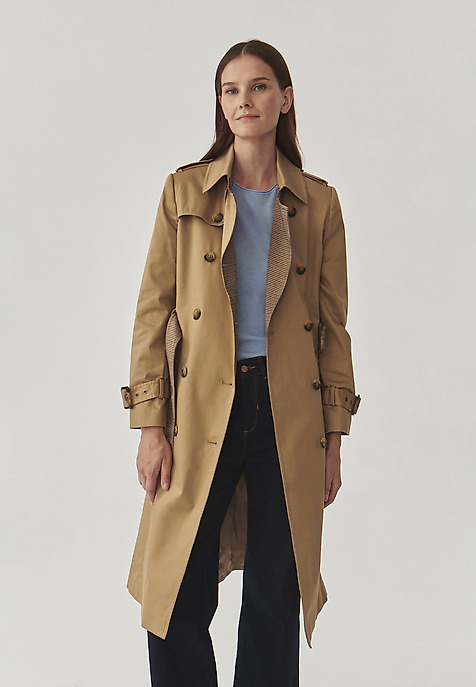 PONADCZASOWY TKANINOWY PŁASZCZ DAMSKI TYPU TRENCZ - MONA BEŻOWY 2