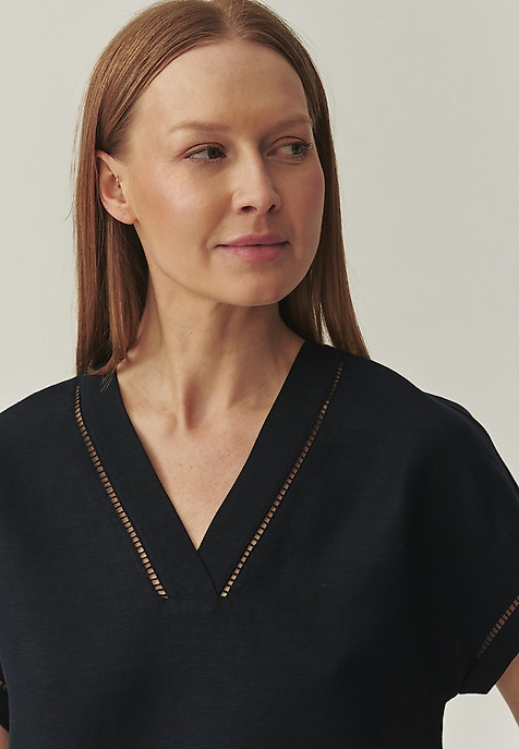 LOOSE BLOUSE WITH LINEN - SIRINA 1 NAVY BLUE 2