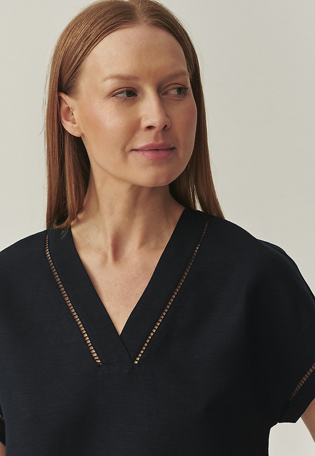 LOOSE BLOUSE WITH LINEN - SIRINA 1 LOOSE BLOUSE WITH LINEN - SIRINA 1 GRANATOWY 4