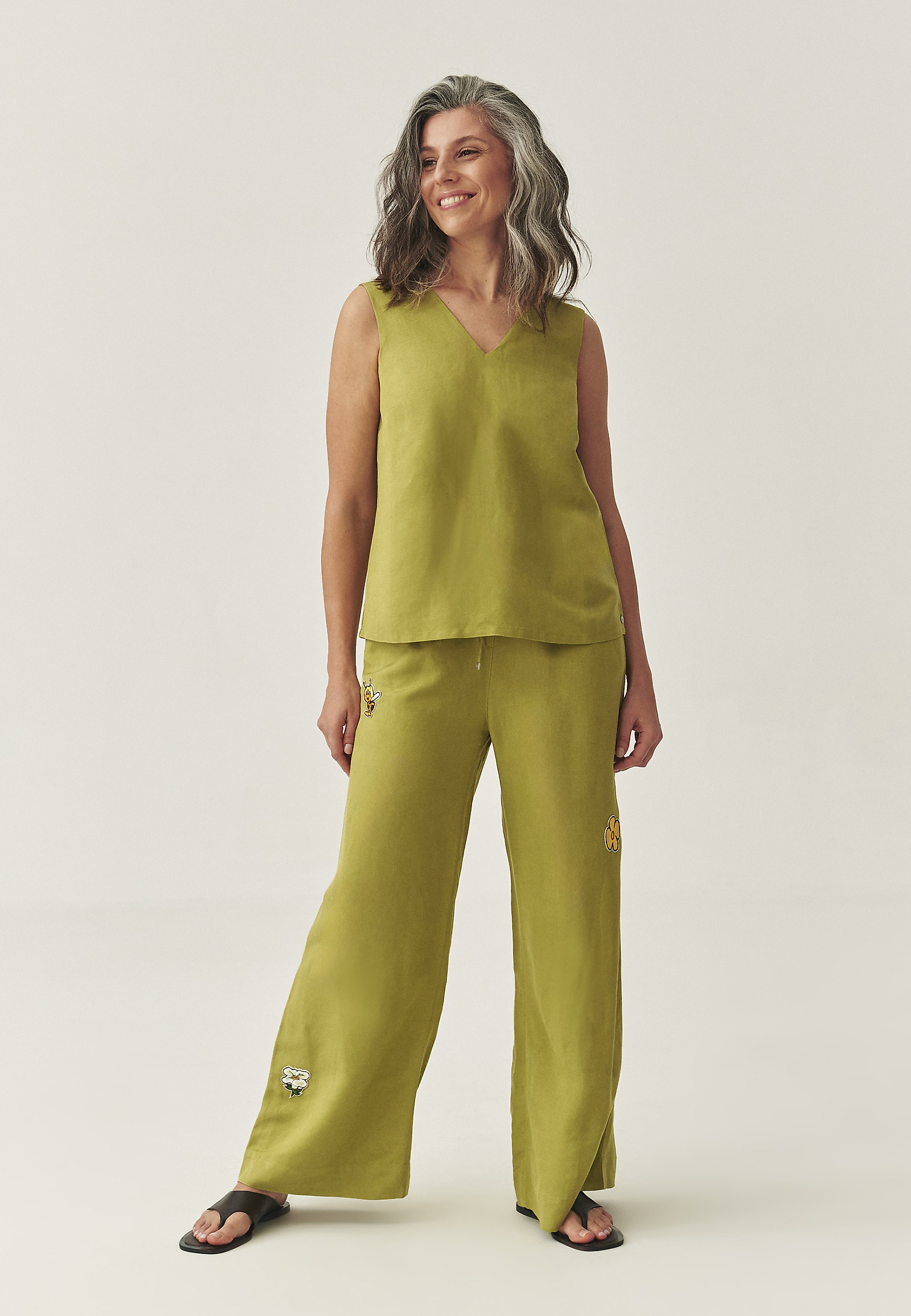 BLOUSE IN LINEN AND VISCOSE - BIMI BLOUSE IN LINEN AND VISCOSE - BIMI GREEN 110564