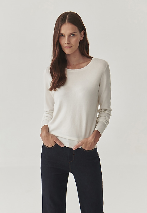CLASSIC LADIES’ SWEATER WITH ROUND NECKLINE - TESSINI ECRU 2