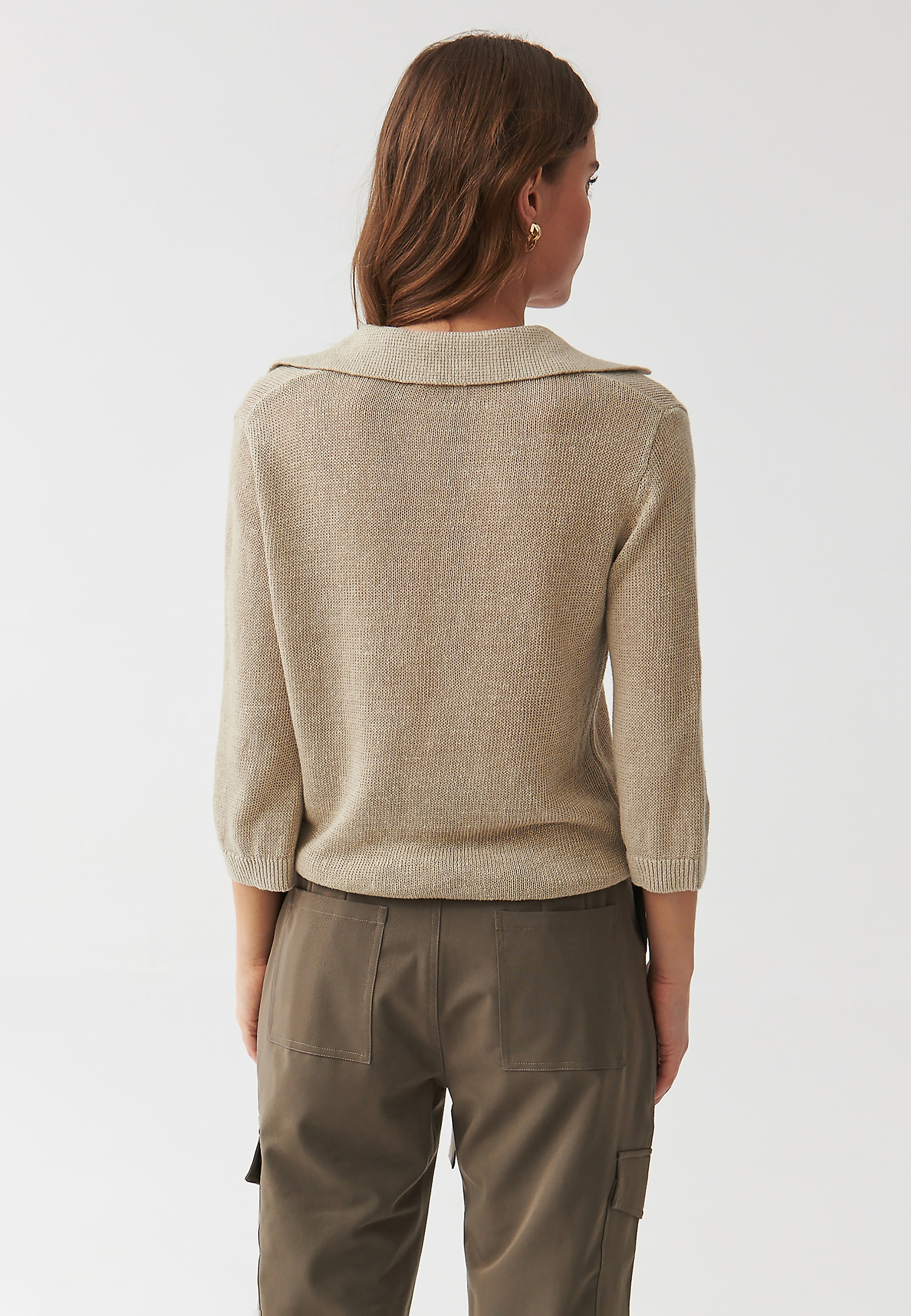 LADIES’ LINEN SWEATER WITH A COLLAR - TASZKA LADIES’ LINEN SWEATER WITH A COLLAR - TASZKA BEIGE 95978