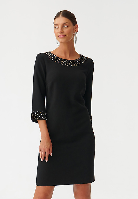 ROCHIE DIN ȚESĂTURĂ, CU APLICAȚII DECORATIVE LINTIKO NEGRU 2