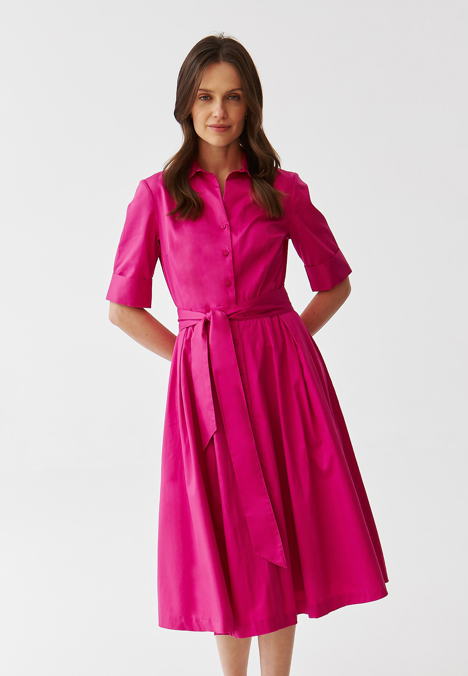 LADIES’ BUTTONED DOWN MIDI DRESS WITH A BELT - NIKI LADIES’ BUTTONED DOWN MIDI DRESS WITH A BELT - NIKI PINK 96544