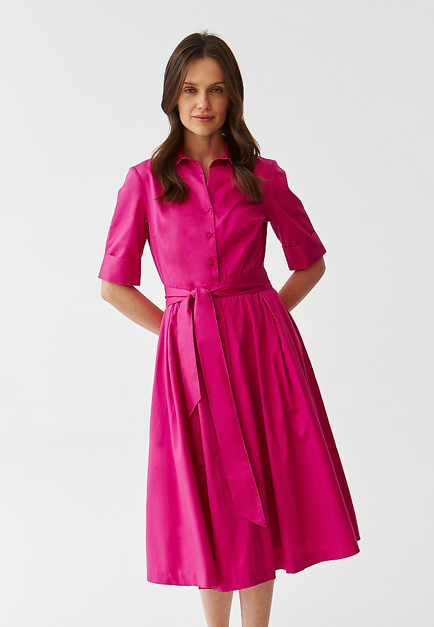 LADIES’ BUTTONED DOWN MIDI DRESS WITH A BELT - NIKI LADIES’ BUTTONED DOWN MIDI DRESS WITH A BELT - NIKI PINK 2