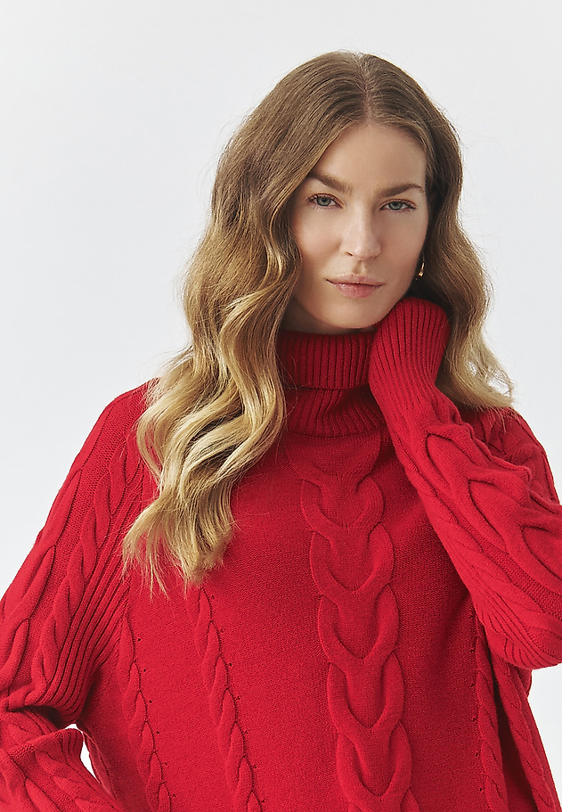 LADIES' SWEATER WITH TURTLENECK AND STRUCTURED PATTERN — EVEREST 1 LADIES' SWEATER WITH TURTLENECK AND STRUCTURED PATTERN — EVEREST 1 CZERWONY 1