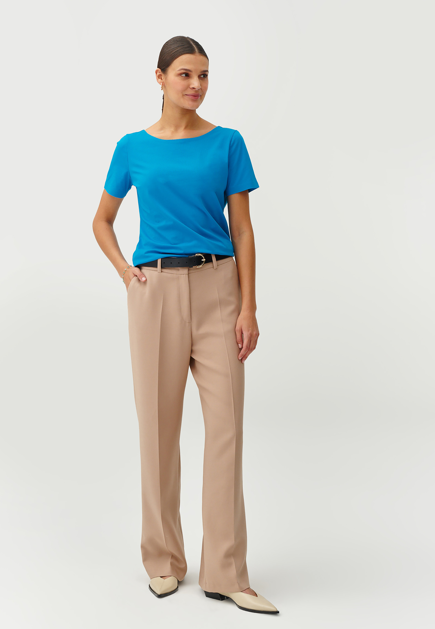 KLASICKÁ DÁMSKÁ ÚPLETOVÁ HALENKA S KRÁTKÝM RUKÁVEM - MIKAJA 1 MODRÁ 2