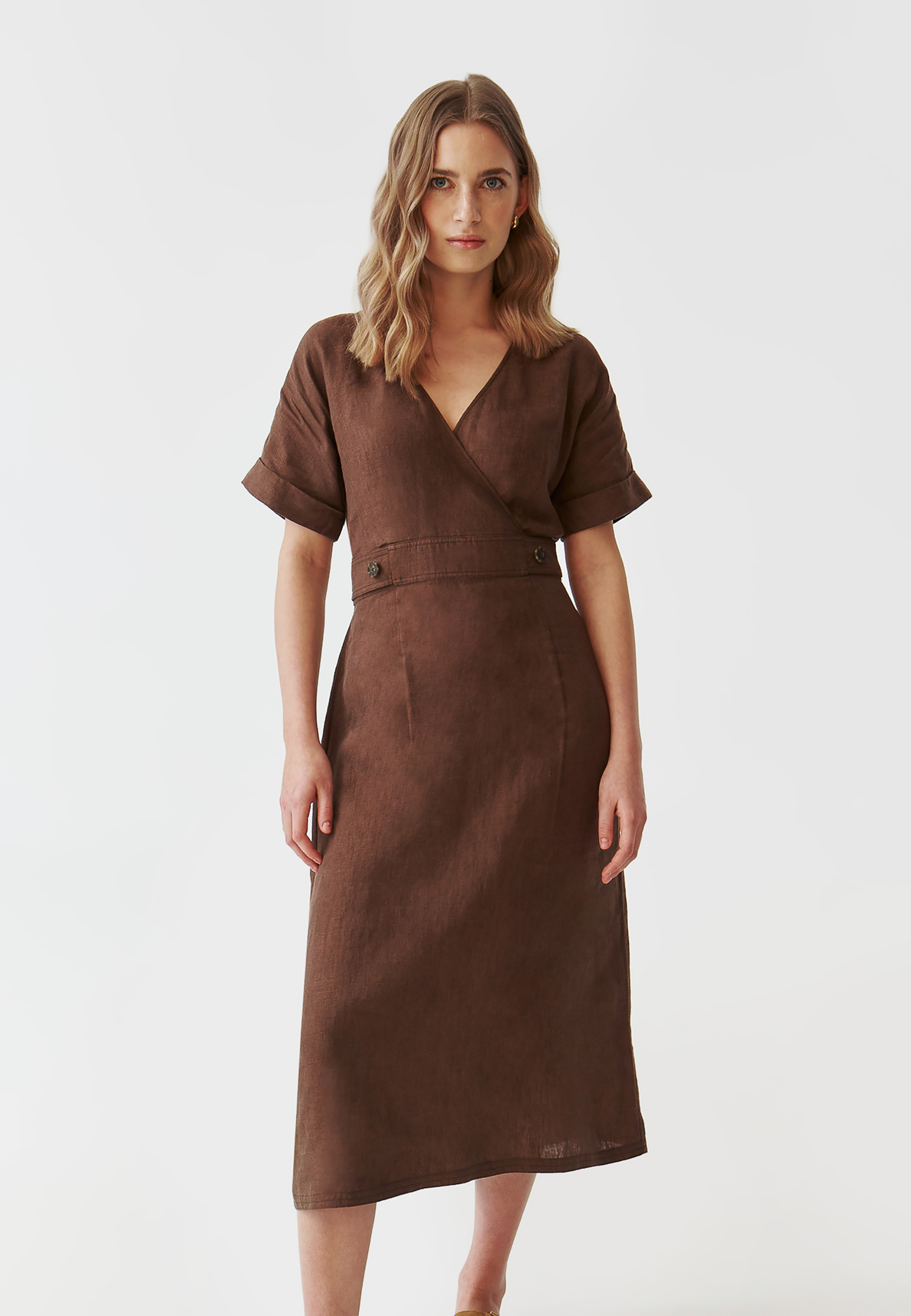 LNIANA MIDI SUKIENKA Z KRÓTKIM RĘKAWEM - ZERKINA