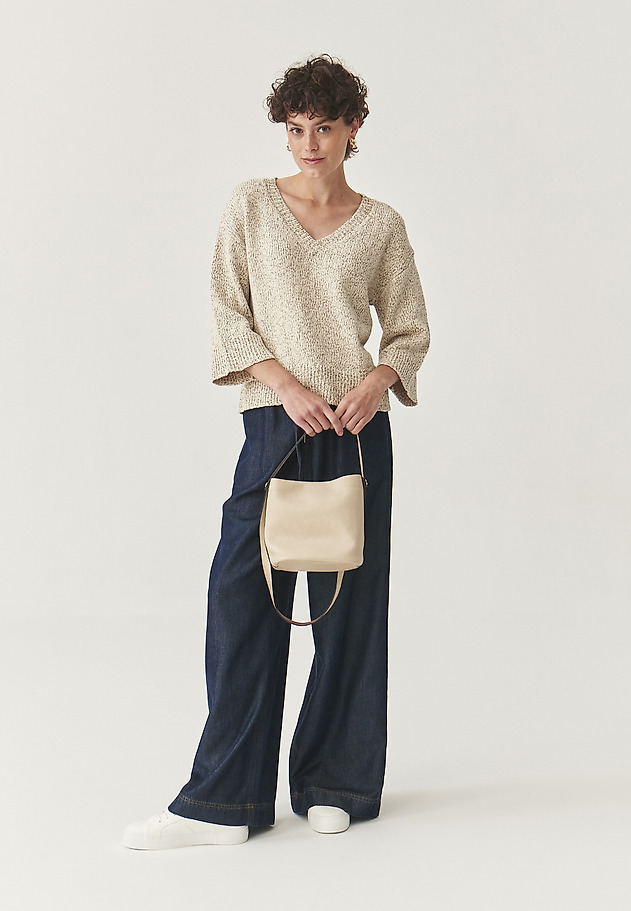 MELANŻOWY SWETER Z BAWEŁNĄ - HELENIS 1 MELANŻOWY SWETER Z BAWEŁNĄ - HELENIS 1 BEŻOWY 1