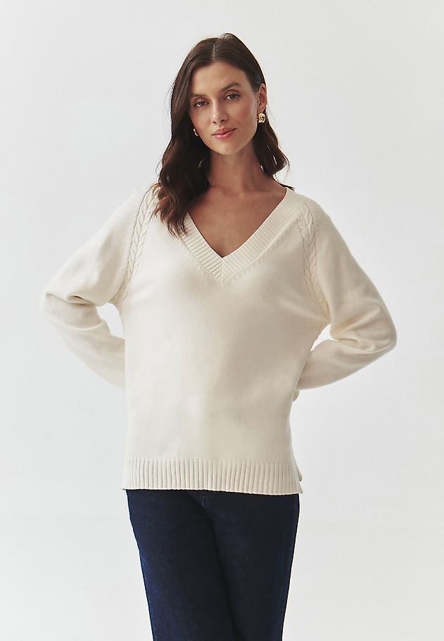 LADIES' STRUCTURED JUMPER WITH A CREW NECKLINE — JAYLIN LADIES' STRUCTURED JUMPER WITH A CREW NECKLINE — JAYLIN ECRU 5